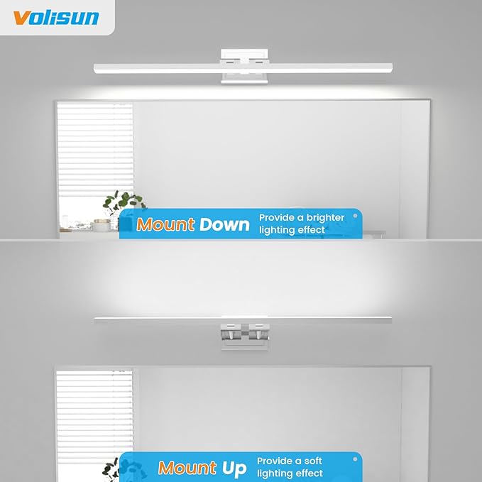 VOLISUN Modern Bathroom Vanity Light 48 inch, Rotatable, 30W Dimmable 5CCT Led Bathroom Light Fixture Over Mirror, Chrome Vanity Light for Bathroom Mirror Cabinets-ETL Certificated
