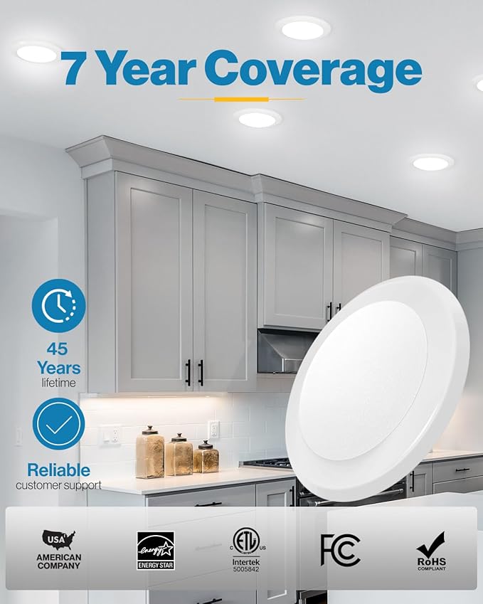 Sunco 24 Pack 6 Inch LED Disk Lights, Flush Mount Ceiling Light Disc, Recessed Can Lighting, 850 LM, 12W (65W Equivalent), 4000K Cool White, Dimmable, Damp Rated ETL.