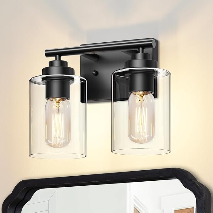 SKEJAO Bathroom Vanity Light Over Mirror,Bathroom Light Fixture Wall Sconce Lighting for Bedroom,Living Room (Black, 2-Light)