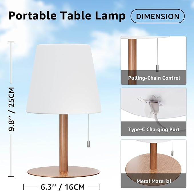 uuffoo Shower Lamp Waterproof 8 Colors, Shower Light Rechargeable Cordless Battery Operated, LED Outdoor Table Lamps Dimmable Portable for Indoor Outdoor Bathroom Home Patio (Wood Grain)