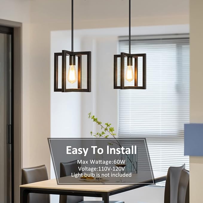 Modern Pendant Lighting for Kitchen Island 1-Light Farmhouse Black Light Fixtures Hanging Adjustable Small Square Chandeliers Ceiling for Dining Room Entryway Hallway