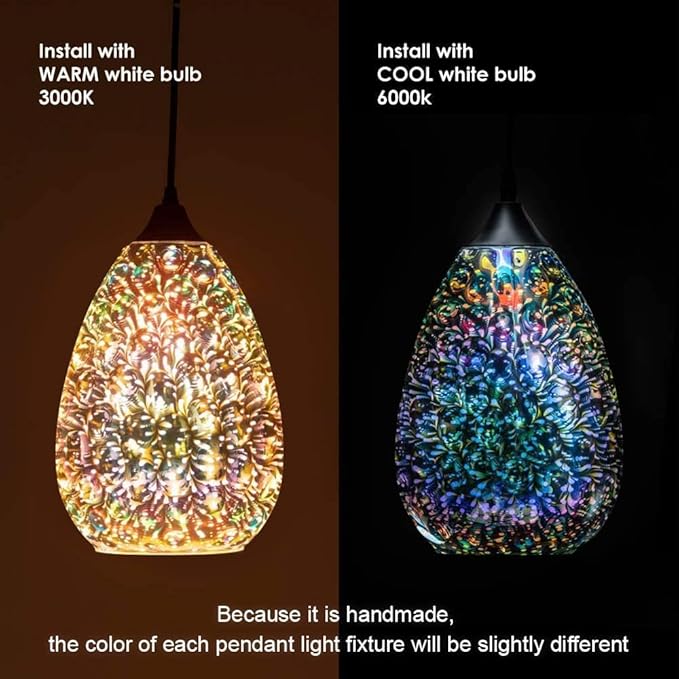 Yisuro Modern 3D Pendant Lights Kitchen Island 3 Pack, Farmhouse Colorful Glass Pendant Light with Clear Globe Shade, Kitchen Island Lighting for Dining Room Entryway, 7.8-inch Diameter