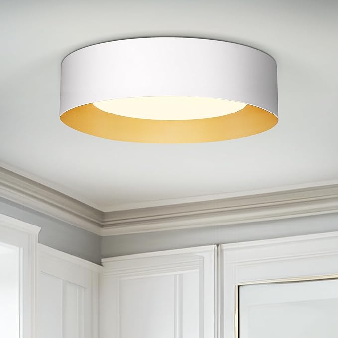 AUTELO Close to Ceiling Light Fixture, 14" Frosted Glass Shade Flush Mount Ceiling Light in White Finish E26 Socket for Living Room Hallway Bedroom C3336XS WH