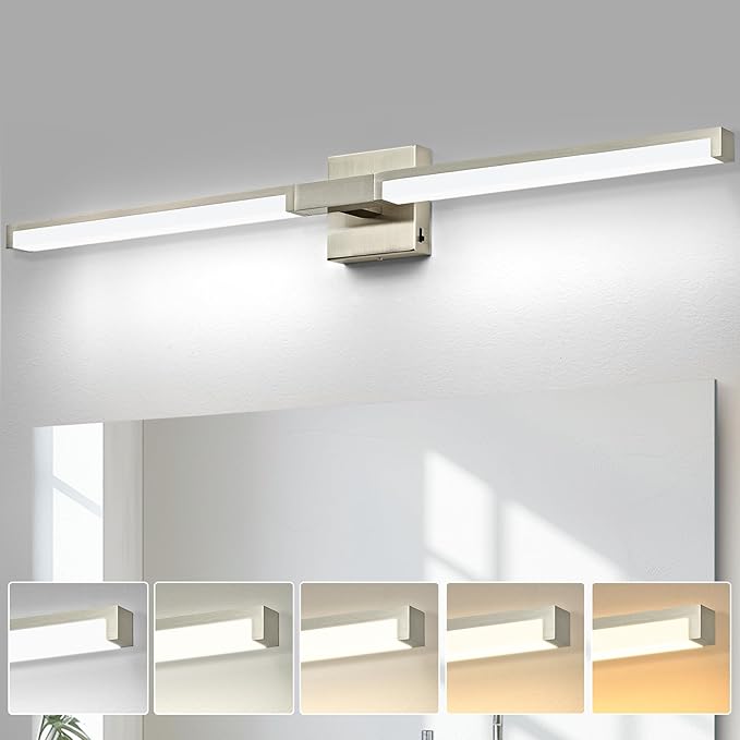OKELI Modern Bathroom Light Fixtures Over Mirror, 40 Inch Brushed Nickel Vanity Light Bar for Bathroom, 24W 5CCT Diammable Wall Light