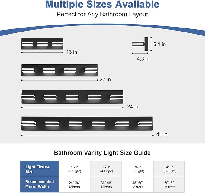 Modern LED Small Bathroom Lights Fixtures 3-Light,Metal Black Acrylic Wall Lighting,Vanity Lights for Bathroom Over Mirror 6000K 16in
