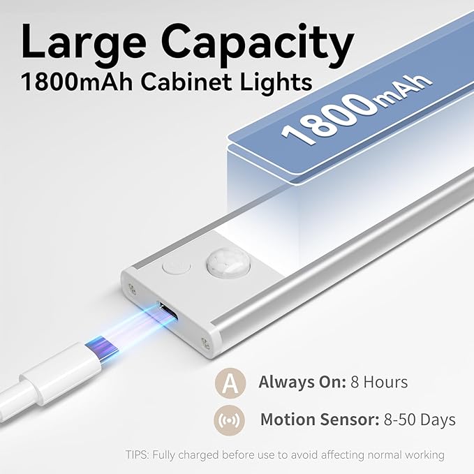 Under Cabinet Lighting, 3 Color Magnetic Motion Activated Under Cabinet Lights, Rechargeable Closet Lights 1800mAh Battery Operated, Wireless Dimmable Under Counter Lights for Kitchen,Hallway 4 Pack
