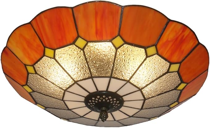 Tiffany Style Ceiling Light 16 Inch 3-Lights Vintage Pendent Stained Glass Flush Mount Ceiling Light Chandelier Lighting Fixtures for Bedroom Dining Room Living Room (Orange 16 Inch)