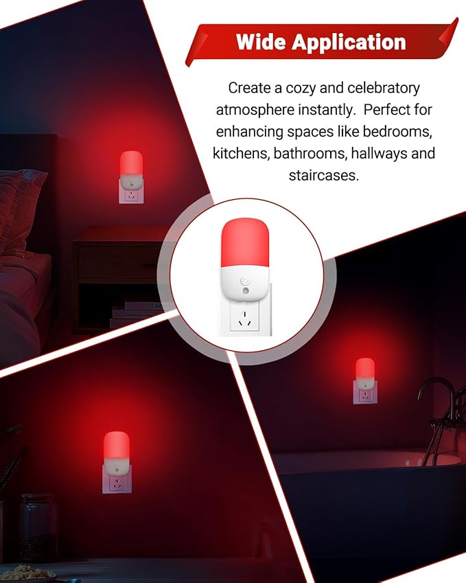 670nm Red Night Lights with Retractable Plug [2 Pack] - 0.5W Red Light Night Light with Dusk to Dawn Sensor - Auto On/Off LED Night Light Plug into Wall Pefect for Bedroom, Bathroom, Hallway