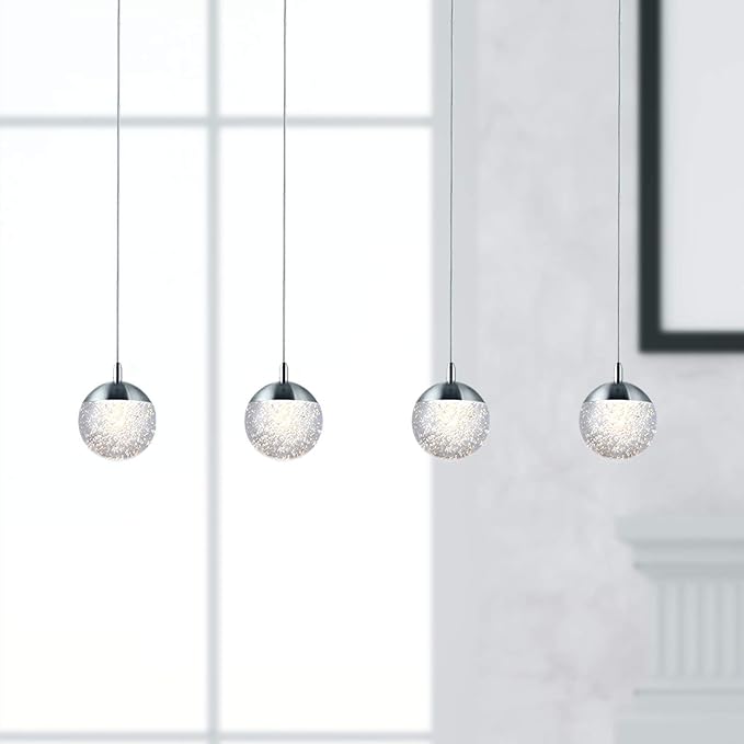 contec development Galaxy 4 Mini Pendant Crystall Ball Lighting Nickel - LED Hanging Light Fixture: Kitchen Island, Bar, Foyer - Cluster Pendants - Dimmable, Adjustable Wire, Lamp Bulb Included