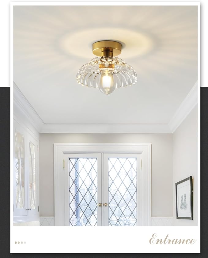 ANYLOVE 10 Inch Clear Glass Vintage Glass Semi Flush Mount Ceiling Light, E26 Socket for Bedroom Kitchen Hallway Foyer