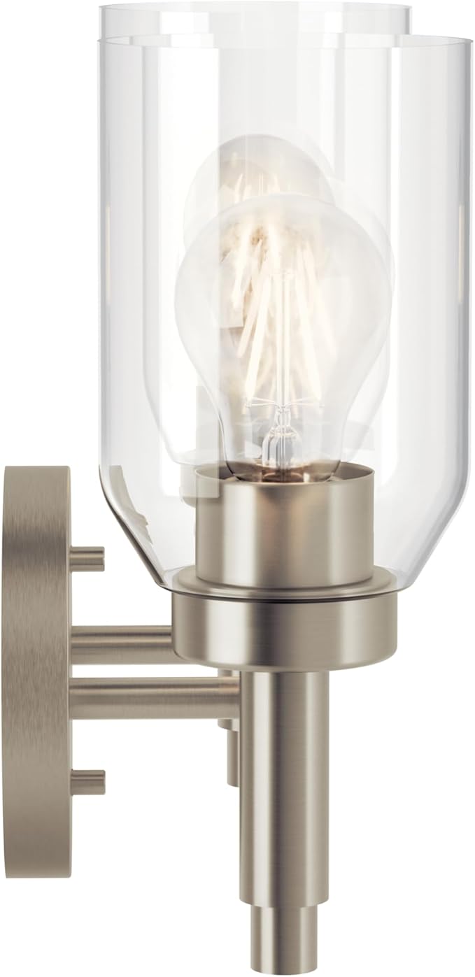 Kichler Madden 2-Light Bathroom Vanity Light Fixture with Clear Glass in Brushed Nickel, Modern Wall Mount for Single or Double Vanity Over Mirror (10.5" x 14.25"), 55184NI