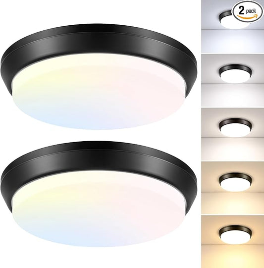 13 Inch Dimmable Flush Mount LED Ceiling Light Fixture 4000LM, 2700K/3000K/4000K/5000K/6500K Adjustable Black Ceiling Lights, 2 Packs 36W Modern Ceiling Lamps for Bedroom Bathroom Kitchen Hallway