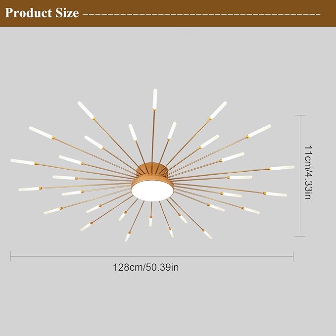JAYMP 50.4" Ceiling Light Modern Flower Shape Ceiling Lamp for Living Room Dining Room Flush Mount Metal Acrylic Sputnik Firework Petal LED Lighting Fixture (Matte Gold, 30+1 Lights)