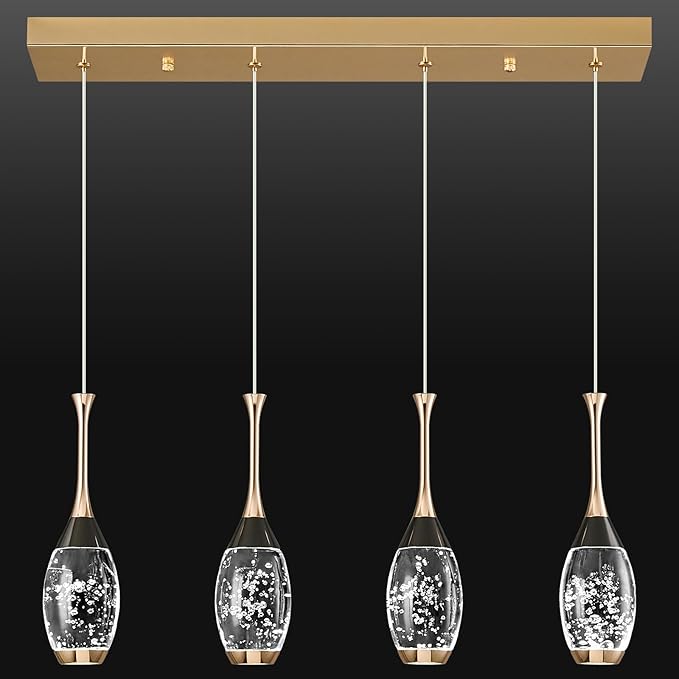 Modern Black Gold Pendant Light Dimmable LED Ceiling Light Fixtures Mini Teardrop Crystal Pendant Lighting for Kitchen Island Bedroom Hallway Entryway (4 Light，Champagne Gold)
