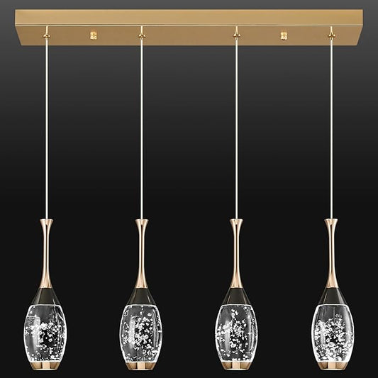 Modern Black Gold Pendant Light Dimmable LED Ceiling Light Fixtures Mini Teardrop Crystal Pendant Lighting for Kitchen Island Bedroom Hallway Entryway (4 Light，Champagne Gold)