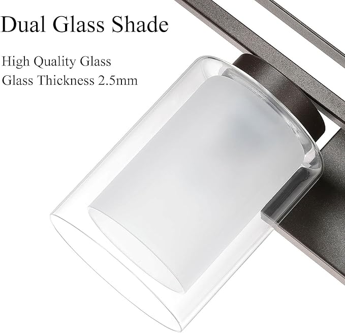 XiNBEi Lighting Wall Light 4 Light Bathroom Vanity Lighting with Dual Glass Shade in Dark Bronze Indoor Wall Mount Light XB-W1195-4-DB