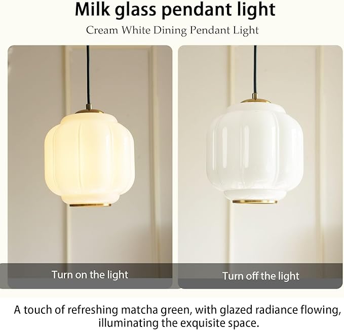 Vintage Milk Glass Pendant Lights Kitchen, Brass Color Glass Ceiling Light Fixture, Retro Industrial Pendant Lighting for Dining Room, Kitchen, Bedroom, Entryway, Hallway (White and Gold, 7in)