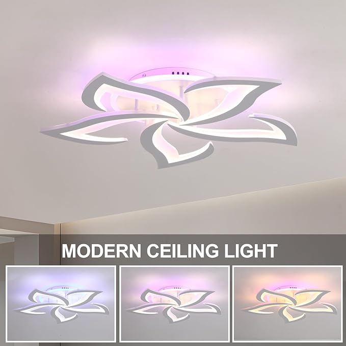 Modern Ceiling Lights,50W Dimmable Flush Mount Ceiling Light with Remote for Living Room Dining Room Bedroom,3000-6000K,White