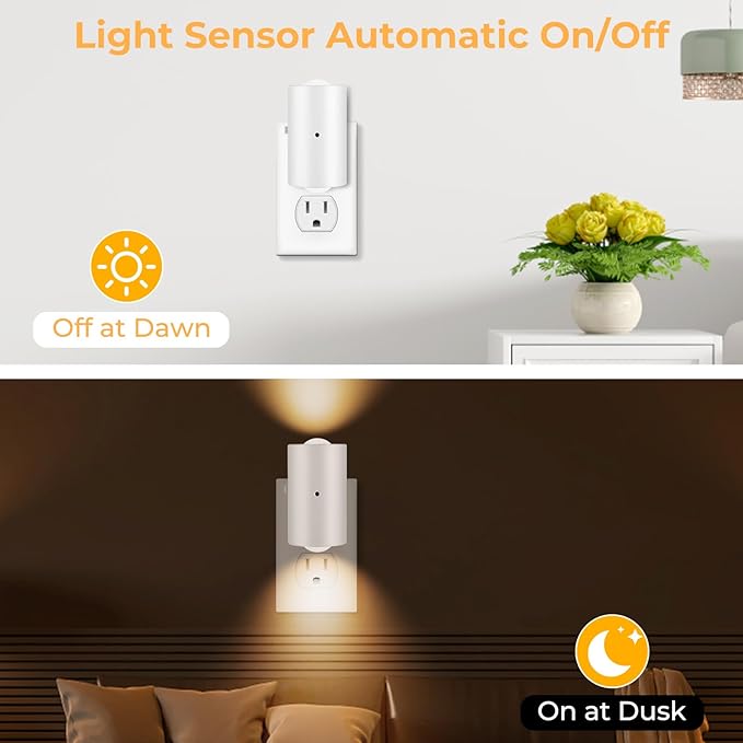 BMXKPO Dimmable LED Night Lights Plug into Wall, Rotatable Plug-in Night Light, Dusk to Dawn Sensor, Adjustable Brightness 0-200Lm,3000K Soft White,for Bedroom, Hallway, Stairway, 4 Pack