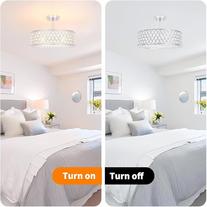 Chrome Crystal Ceiling Light Fixture - Modern Semi Flush Mount Ceiling Chandelier Lighting for Kitchen, Dazzling Prism Chandelier for Bedroom, Bathroom, Dining Room, 5 Light, 16 in