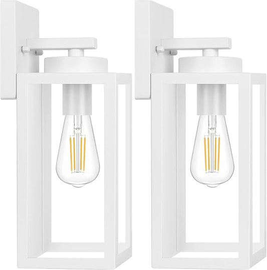 BesLowe Outdoor Wall Light Fixtures, Exterior Waterproof Wall Lanterns, Porch Sconces Lighting with E26 Sockets, Modern White Outside Lights for House Patio Front Door Entryway, 2-Pack