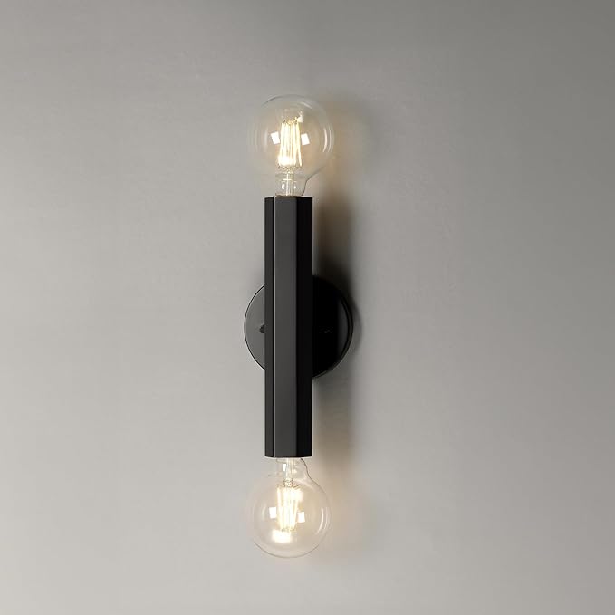 Globe Electric 2-Light Vanity Light, Matte Black, Hexagonal Bar, Minimalist Industrial, Vertical Horizontal Mount, 63000198