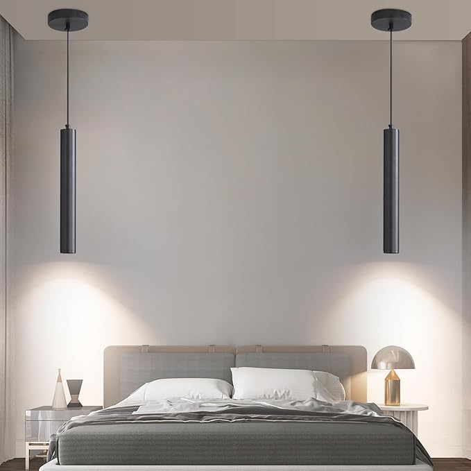 Modern LED Pendant Light for Kitchen Island, 3 Color 3000K/4500K/6500K, Black Minimalist Linear Hanging Light Fixture, 8W 800 Lumen, Mini Ceiling Chandelier for Dining Room, Bedroom, Hallway