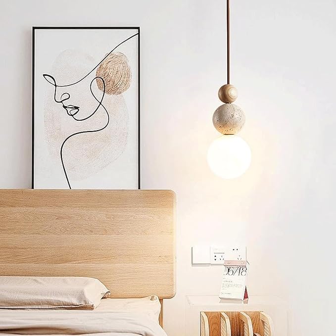 Modern Indoor Pendant Light Natural Stone Spherical Hanging Light Frosted White Glass Suspension Pendant Lamp for Bedside Restaurant Kitchen Island Aisle Bar Club Chandelier