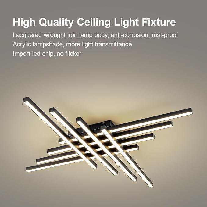 JAYMP 45.7" Modern Ceiling Light with Remote, Black Sputnik Ceiling Lamp, 128W Dimmable LED Lighting Fixture for Dining Room, Living Room, Kitchen Island, 8 Lights