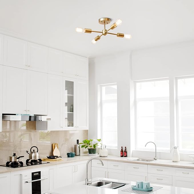 GLOBE Electric 61122 Vane 4-Light Flush Mount Ceiling Light, Matte Brass