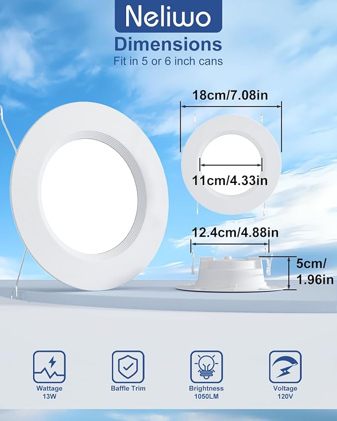 LED Recessed Lighting 5/6 inch, Bluetooth Smart Can Lights, 13W 1050LM, RGB Color Changing, Retrofit Recessed Light Fixtures Compatible with Alexa for Bedroom, Living Room, and Kitchen, 12Pack