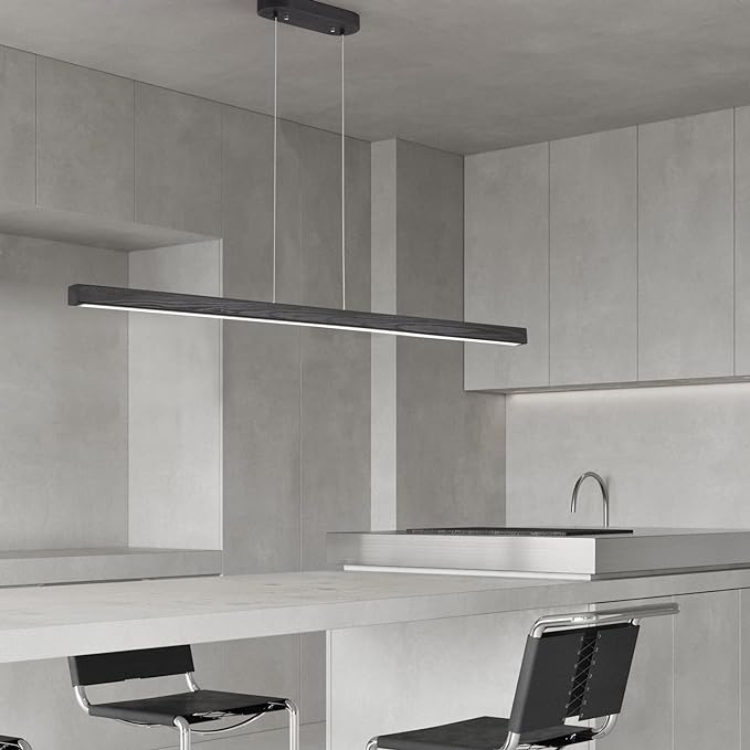 31.5" Black Linear Pendant Light Wooden Led Linear Pendant Light Fixtures Ceiling Hanging Dimmable Pendant Lights for Dining Room Kitchen Island Pool Table Lights Black Wood Finish，Kitchen Lights