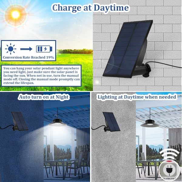 2 Pack Solar Shed Light Outdoor Indoor, Solar Powered Pendant Light with Remote 3000K/4000K/6000K, IP65 Waterproof for Garden, Patio, Balcony, Barn, Shed, Chicken Coop, Gazebo