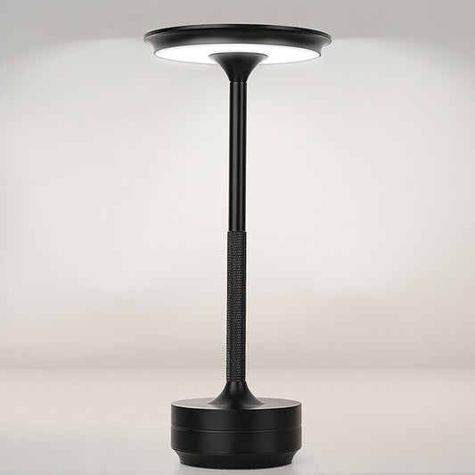 Cordless Table Lamp Rechargeable 5000mAh, 3-Color Stepless Dimming Touch Sensor, Portable LED Desk Light for Bedroom, Nightstand, Camping, Patio (1-Pack Black)
