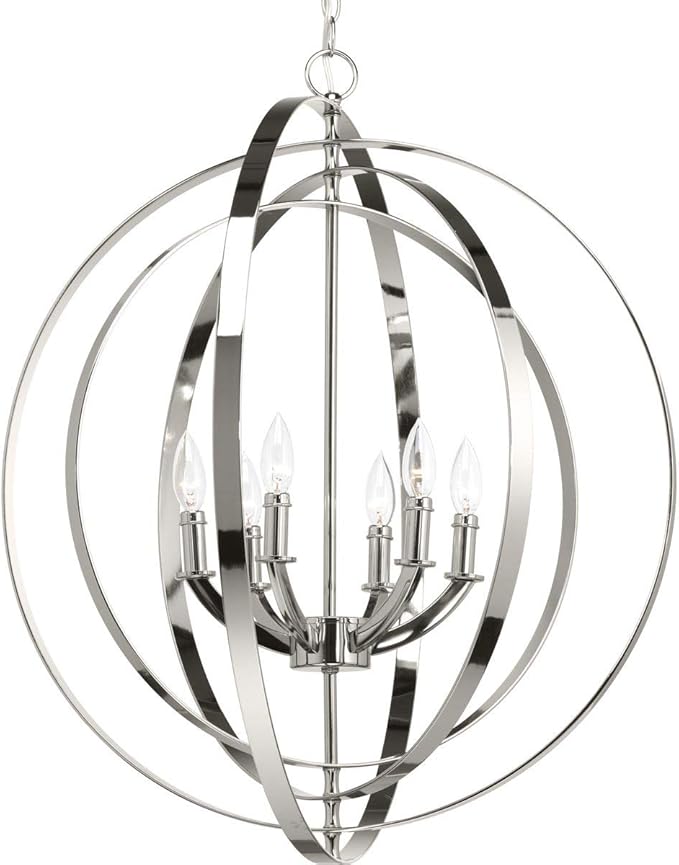 Progress Lighting P3889-104 Equinox Six-Light Sphere Pendant, Polished Chrome