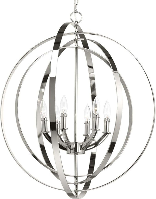 Progress Lighting P3889-104 Equinox Six-Light Sphere Pendant, Polished Chrome