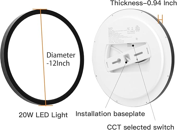 TALOYA Dimmable Flush Mount Ceiling Light,12Inch,20W,5 CCT,LED Ceiling Light Fixture for Bedroom,Kitchen,Living Room,Black