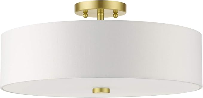 Livex Lighting 51055-12 Meridian Collection 4-Light Semi Flush Mount Ceiling Light with Off-White Hardback Fabric Shade, Satin Brass