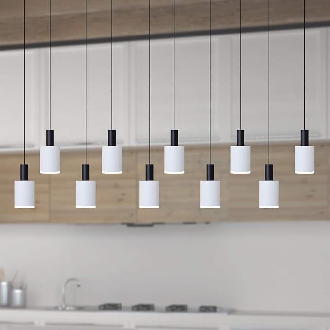 Virgo 10 Mini Pendant Lighting Black-White - LED Hanging Light Fixture for Kitchen Island, Bar, Foyer - Cluster Pendants - Dimmable, Adjustable Wire, Lamp Bulb Included
