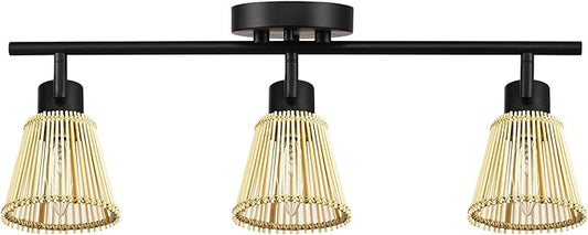 Globe Electric 3-Light Track Lighting Kit, Matte Black, Bamboo Shades, 3 Bulb Kitchen Light, E12 Socket