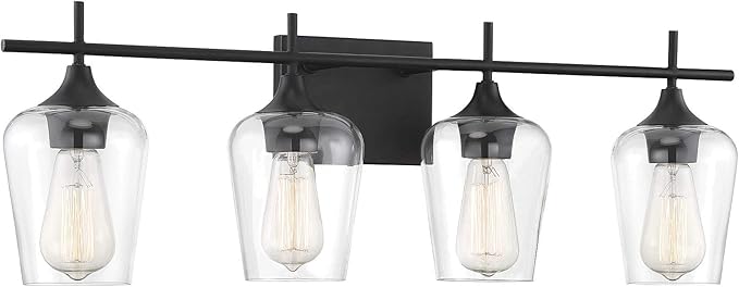 Savoy Essentials 8-4030-4-BK Octave Bohemian Clear Glass Bathroom Vanity Wall Light, 4-Light 240 Total Watts, 10" H x 29" W, Black