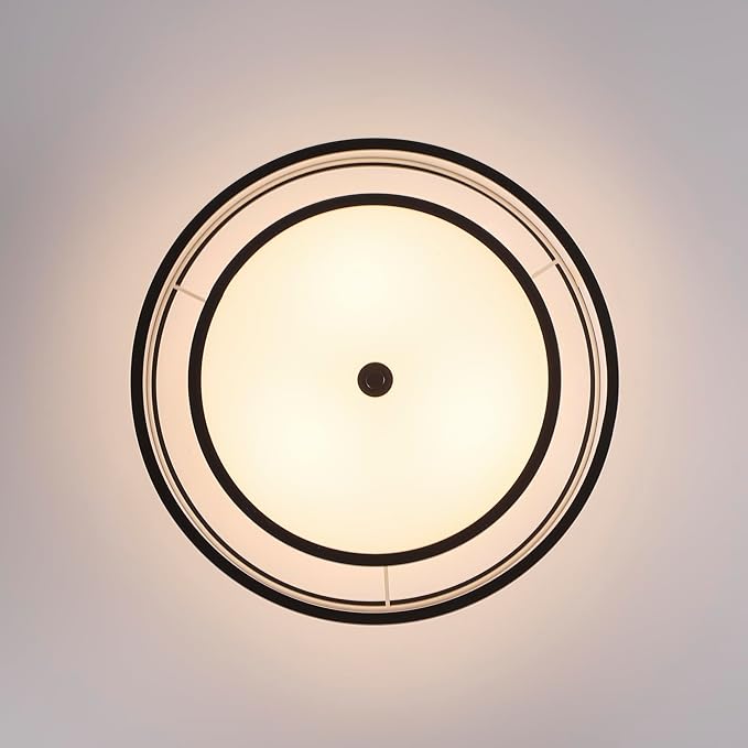 Farmhouse Close to Ceiling Light, 3-Light Flush Mount Ceiling Light Fixture with 2-Layer Fabric Shade, Modern Drum Ceiling Lamp for Hallway Bedroom Living Room (Black)