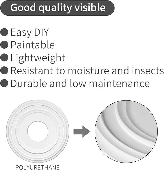 EIFHYT 2 Pack Moldeds PU Ceiling Medallions for Light Fixtures and Ceiling Fans, 12.5" OD x 4" ID x 1-3/8 "P White (Fits Canopies up to 5-1/2")
