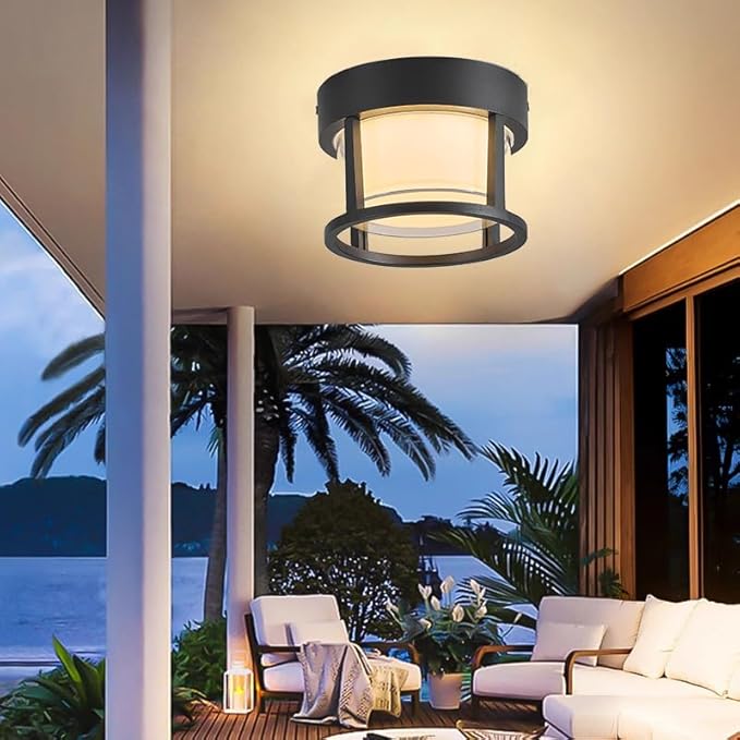 Outdoor Ceiling Porch Light LED Flush Mount for Wall or Ceiling, Round Exterior Wall Lamp for Entryway,Hallway,Porch,Patio and Garage, 3000K Warm Color, 6.3 inch Outdoor Ceiling Light