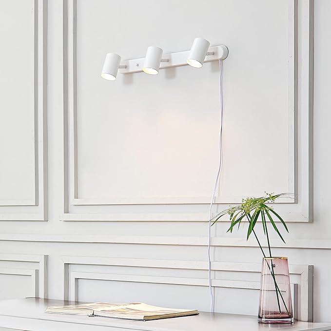 Globe Electric 60024 3-Light Plug-in Track Lighting, Adjustable Heads, Matte White Finish, 22-inch, 15-Foot Cord with in-Line Switch, Compatible with GU10 Base Bulbs (Sold Separately)