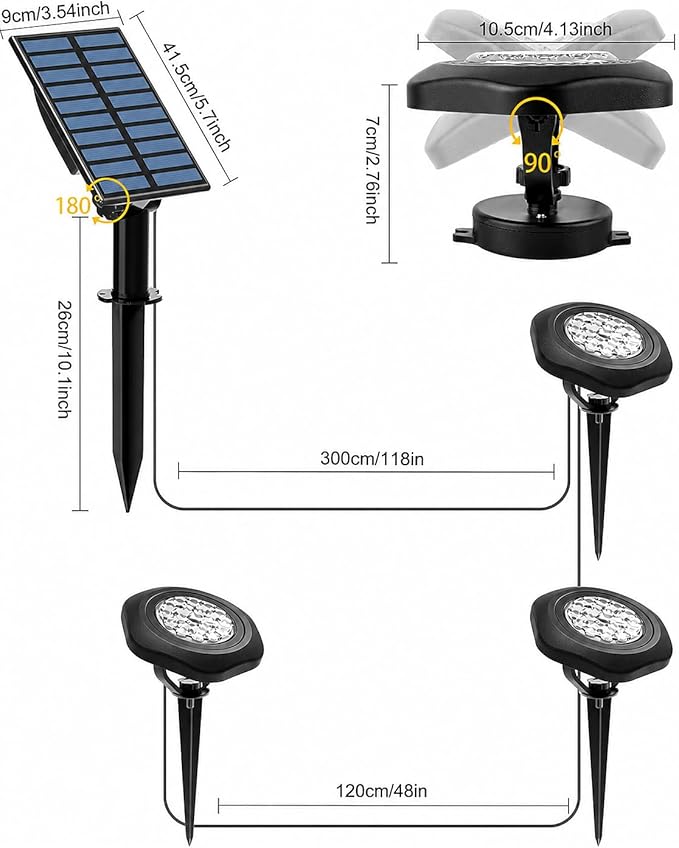Solar Spot Lights Outdoor Waterproof IP68, 2 Light Modes Pond Lights, 3-in-1 LED Color Changing Solar Landscape Lights, Landscape Path Lights for Underwater Pond Garden Yard Pathway