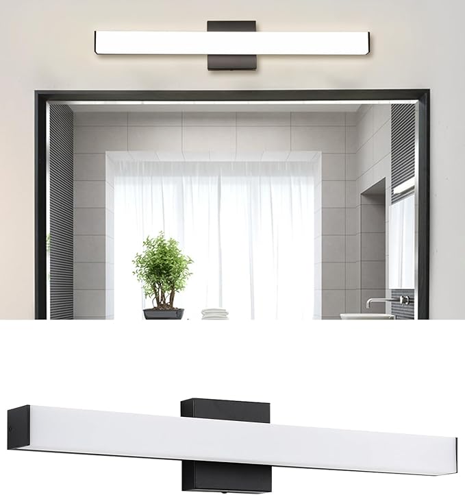 LED Bathroom Vanity Light Fixtures 24in Matte Black,Dimmable18W 4000K Natural White Square Wall Fixture, Modern Lighting for Over Mirror, Damp Rated