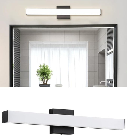 LED Bathroom Vanity Light Fixtures 24in Matte Black,Dimmable18W 4000K Natural White Square Wall Fixture, Modern Lighting for Over Mirror, Damp Rated
