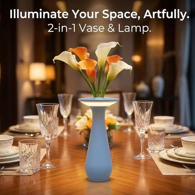 Gifts for Women Mom, Cordless Flower Table Lamp, Rechargeable LED Vase Night Light for Bedroom, Portable Dining Table Lamp for Restaurant, Office & Home Decor