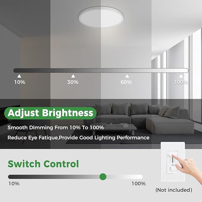 zemty 6Pack 13 inch White LED Flush Mount Ceiling Lights, Dimmable 5 Color Temp (3000K-6500K), 24W 2400LM Bright Round Light Fixture for Kitchen/Bathroom/Bedroom/Office